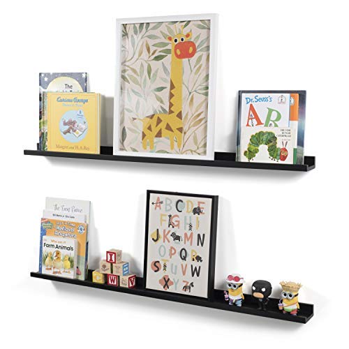 Wallniture Denver 46\" Black Floating Shelf for Wall Collage, Picture Ledge Shelf for Living Room Decor