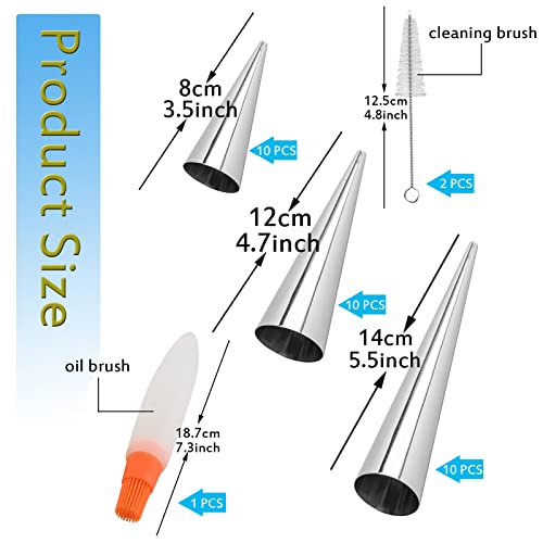 Non-Stick Cream Cannoli Tubes, RoseFlower 30 Pcs Stainless Steel Screw Croissant Mould Cannoli Shells Horn Cones Molds with 2 Clean Brush - Pastry Baking Set for Christmas Halloween Anniversary Party - Image 3