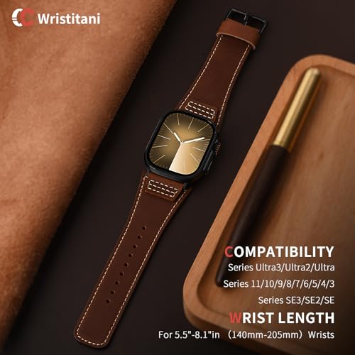 Image of Wristitani Genuine Leather Strap Compatible With Apple Watch