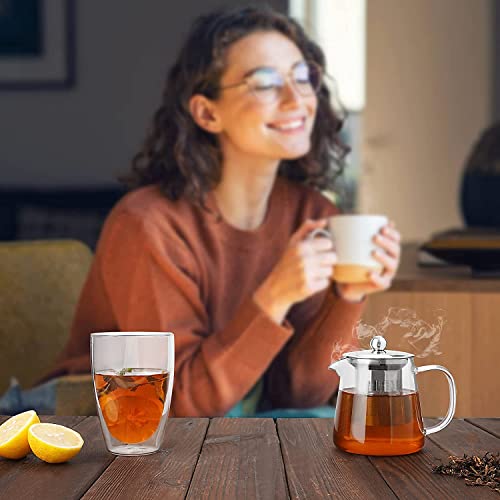 Image of Borosilicate Glass stovetop Kettle with Stainless Steel Infuser teapot to Infuse Tea Coffee Black Tea harbal kadha Tea Pot for Making Green Tea (400 ML Green Tea Kettle)