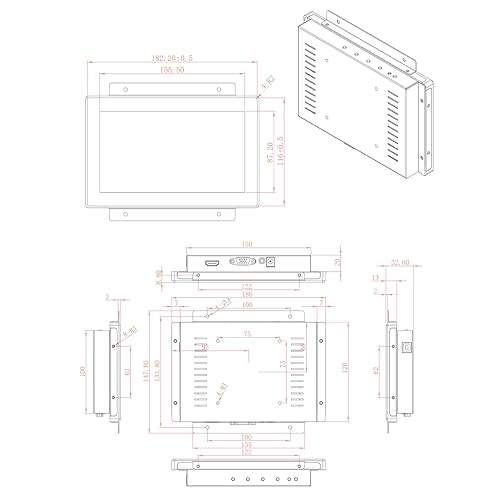 Image of VSDISPLAY 7'' Industrial Touch Monitor,1024x600 IPS, IP65 Front Waterproof | 16:9 Embedded LCD Display,10-Point Capacitive Touch, with H /D VGA Interface for Industrial Outdoor Use