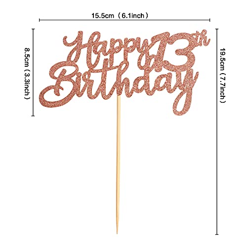Image of Festiko Rose Gold Glitter 13th Happy Birthday Cake Topper Boys Girls Food Picks for Celebrating Thirteen Years Old Birthday Anniversary Party Decorations Supply