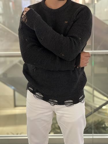 SKOS Men's Crewneck Pullover Sweater, Long Sleeve Knitted Ripped Sweater for Men, Dad/Husband/Boyfriend2