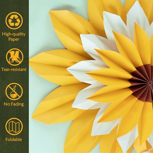 Image of EASY JOY 9PCS Sunflower Party Decorations Sunflower Paper Fans Yellow Birthday Decorations Hanging Paper Flower Fan for Women for Summer Baby Shower Bulletin Board Decorations