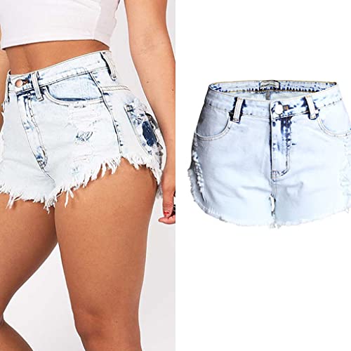 Short en jean pour femme taille haute blanc qui ne boudine pas - 5
