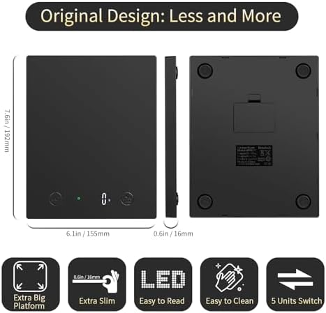 Homebuds 22lb/10kg Food Scale, Precision 0.1oz/1g by Our Professional Scale Factory Since 2001, Kitchen Scales Digital Weight Grams and Ounces for Cooking and Baking, LED, 3*AAA Batteries, Black - 2