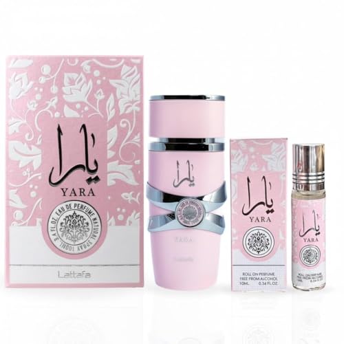 Lattafa Yara - Set de 2 piezas para mujer, Eau de Parfum Spray + 0,34 Aceite de Perfume Concentrado