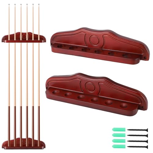 VINGVO Pool Cue Rack Stick Holder, 6 Hole Solid Wood Wall Mounted Billiards Pool Cue Rack, Pool Table Accessories Equipment Organizer