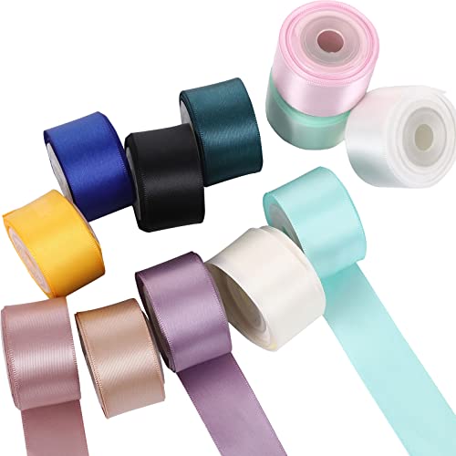 Double Faced Satin Ribbon 1 Inch 12 Colors 60 Yard Silk Fabric Ribbon Assorted Ribbon Set Perfect For Gift Wrapping,Bow Making,Diy Crafts (1''-5Yards-12Rolls, 12Colors) #TOP4