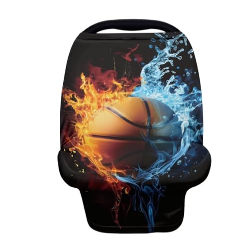 Image of Coldinair Basketball Fire Water Car Seat Cover for Babies Boys Girls,Nursing Cover,Soft Stretchy Infant Carseat Canopy,Shopping Cart /High Chair /Stroller Covers