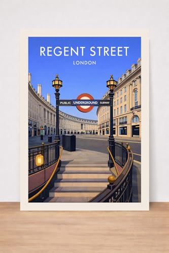 Image of Regent Street London Underground Print, Travel Poster, Wall Art, Vintage Style. Size A4