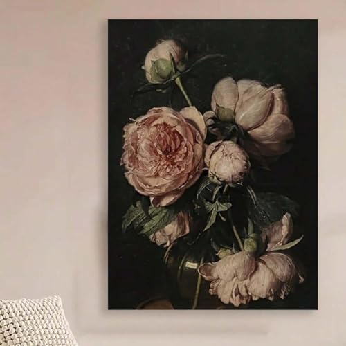 Toile nature morte florale pour salon chic et pivoine antique