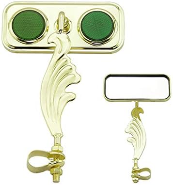 Gold Rectangle Wing Bike Mirror Left with Green Reflectors. Bike mirror, bicycle mirror, bike accessory, bicycle accessory.