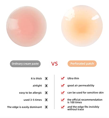 8 Pcs Breathable Reusable Nipple Covers Women Seamless Invisible Adhesive Sticky Silicone Breast Pasties Bra Sticker With Holes Beige #TOP2