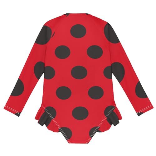Girls One Piece Swimsuits Long Sleeve Swimsuit Zipper Bathing Suits Ladybugs Red Black Polka Dot2