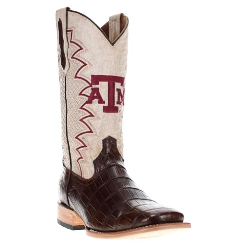 Vaccari Men's Parker Top Grid Stitching & NCAA League Embroidery Genuine Alligator Tail Broad Square Toe Cowboy Boots