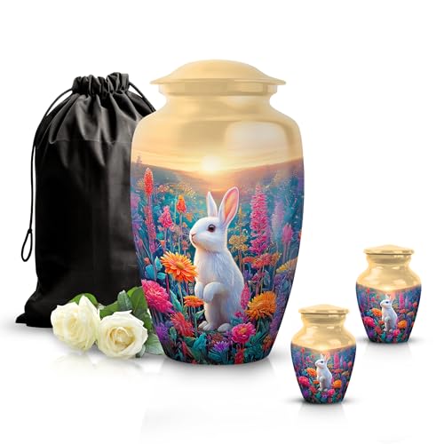 Image of Rabbit Urn Human Remains Urn 1 Large & 2 Small | Keepsake for Ashes, Burial Memorial Urns