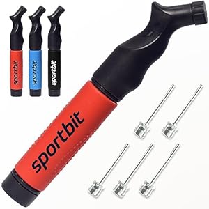 SPORTBIT Ball Pump for Sports Balls – Push & Pull Inflating System – Hand Pump for All Exercise Balls – Volleyball Pump, Basketball Inflator, Football & Soccer Ball Air Pump – Goes with 5 Needles Set