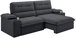 Sofá Retrátil e Reclinável 3 Lugares 2,10m c/Porta Copos Slim