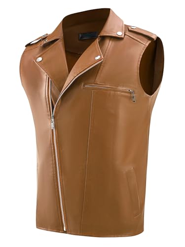 Image of Lars Amadeus Faux Leather Vest for Men's Motorcycle Biker Sleeveless Jacket Zipper Riding PU Vest