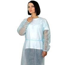 10 Pcs Disposable Isolation Gowns by Vastmed | Level 1 Polypropylene PPE Lab Gowns | Full Back Coverage Double Tie Closure Knit Cuffs SMS 25 GSM Material Universal Size