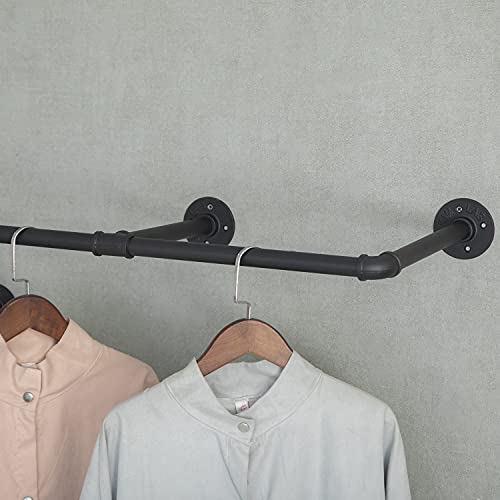 Civana Industrial Pipe Clothing Rack, Wall Mounted Garment Hanging Bar, Iron Commercial Clothes Hanger, Garment Display Rack For Retail, Boutiques, 86.6In, Black #TOP6
