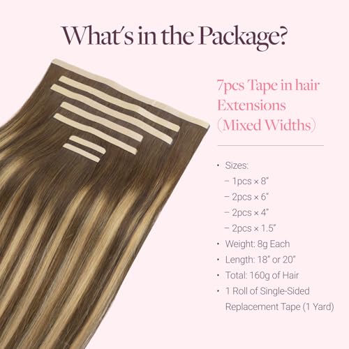 Image of GOO GOO Tape In Weft Hair Extensions Human Hair, 4 /27 /4 Balayage Chocolate Brown to Caramel Blonde, 8cm Wide Tape, 22inch 7pcs 140g, Tape Weft Hair Extensions, Seamless Tape in