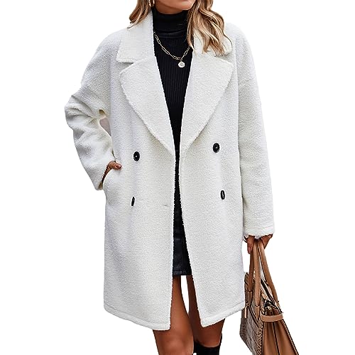 Yusat Abrigo de Invierno para Mujer con Cuello Vuelto, Doble Botonadura, Color, Casual, con Bolsillos Laterales (SG)