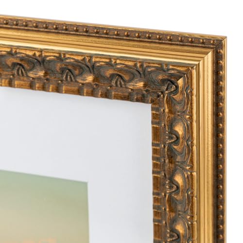 Image of Golden State Art, 9X12 Ornate Finish Photo Frame with White Mat for 6X8 Picture & Real Glass, Color: Bronze