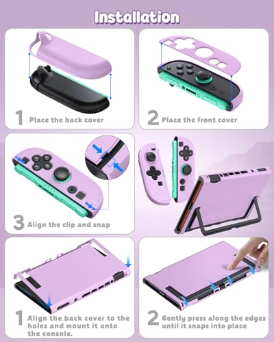 Image of Switch 2 Cover Case&Screen Protector, FYOUNG Dockable Shell for Nintendo 2 | Cute Case, Color‑Matched for Joycon 2 Light Purple Controller, 9H Tempered Glass, Hard Protective Case, Split Design