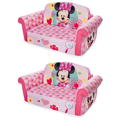 Marshmallow Furniture 2 in 1 Kids Couch, Extendable Sleeper Toddler Couch, Reversible Toddler Chair for Lounging and Sleeping, Minnie Mouse (2 Pack)