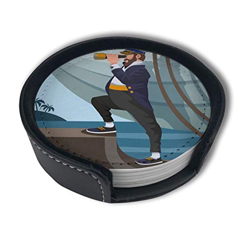 Seaman-with-Binoculars-Vector Coaster Drink Gift to Friends Man Woman's Unique Gift Funny Birthday Housewarming Gift Apartment Kitchen Room Bar Decoration Set of 6