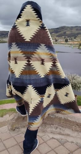 Image of Alpaca Wool Blanket, King Size 100 x 83, Reversible 2 in 1, Thick and Ultra Soft, Hypoallergenic, Non-Itchy, Handmade in Ecuador. Premium Alpaca Wool Thtow Blanket for Cozy Comfort.(Blue and Brown)