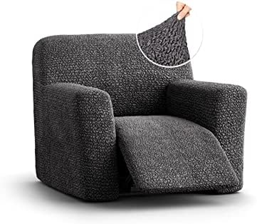 PAULATO BY GA.I.CO. Recliner Slipcover - Recliner Chair Cover - Soft Polyester Fabric Slipcover - 1-Piece Form Fit Stretch Furniture Protector - Microfibra - Dark Grey (Recliner Cover)