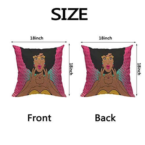 Yibeas Wow Pop Art Face Throw Pillow Covers 18 X 18 Inch Sexy African Woman Lips Like Kiss And Shows Love Heart Linen Pillow Cushion Cases Square Pillowcases For Sofa Couch Bedroom Living Room Car #TOP1
