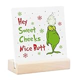 Funny Christmas Bathroom Decorations, Novelty Christmas Sign for Home Bathroom Decor, Holiday Ceramic Prints with Wood Stand for Table Tiered Tray Decor, White Elephant Gifts Stocking Stuffer, 4.4x4 inch