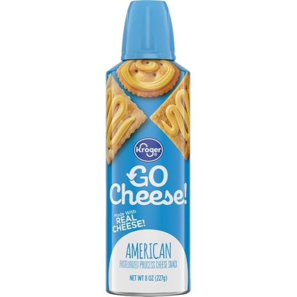 Go Cheese! American Spray Cheese, 8 oz Can, Creamy American Flavored Pasteurized Process Cheese Snack for Crackers, Pretzels, Nachos, Chips