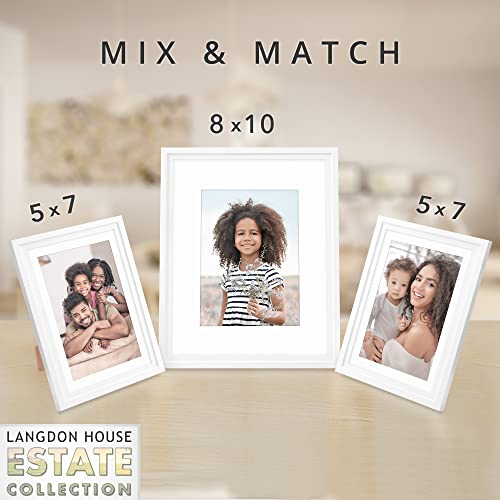 Langdon House 5X7 Picture Frames W/Removable Mat To 4X6 (White, 10 Pack), Modern Step-Down Molding, Tabletop Easel Included, Estate Collection #TOP4