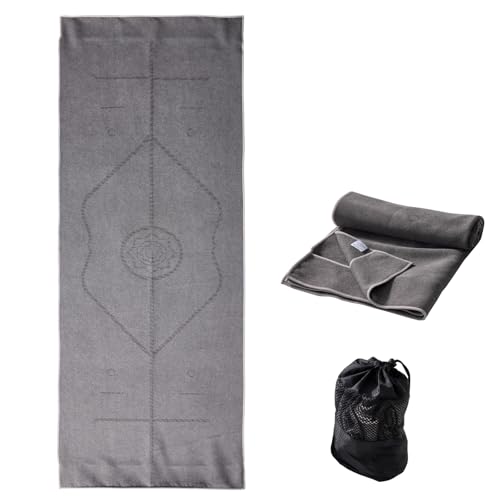 RYTMAT Yoga Mat Towel with Alignment Lines, 72''x24'' Non Slip Pilates Towel with Carrying Bag, Sweat-Wicking and Quick-Drying Exercise Mat Towels Suit for Hot Yoga, Pilates and Fitness (Dark Grey)