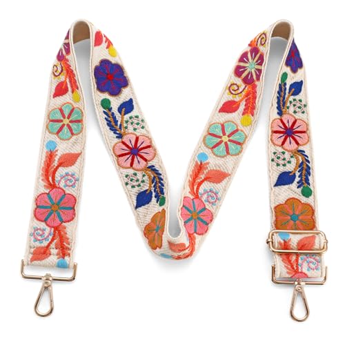 Image of Wide Purse straps Crochet Flower replacement crossbody for Handbag Adjustable Embroidery Knit Guitar Shoulder strap