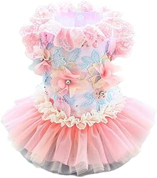 Amazon Zlovepet 手作りする 犬の服 犬のワンピース 立体 ピンク 花が咲き乱れている 重工刺繍 ポンポン紗 プリンセスワンピース 小型犬 猫 用 Xl Zlovepet ドレス ワンピース 通販