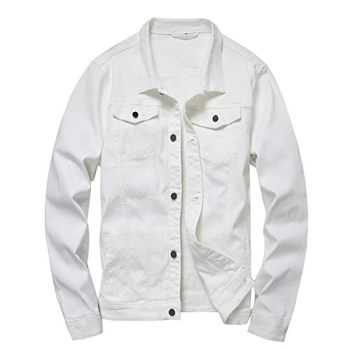 Lamkuku Mens Denim Jacket Ripped Slim Jean Jacket Coat For Men (Small, White) #TOP3