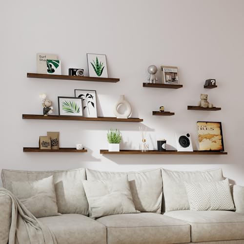 Image of Small Walnut Floating Shelves for Wall, 4 in Shelf with Lip Set of 2