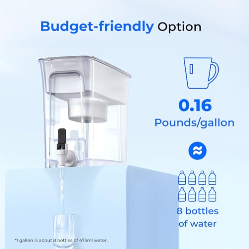 Waterdrop 35-Cup Slim Water Filter Dispenser, Large Capacity, 200-Gallon Long-Life, Faster Filtration, Reduces Chlorine, PFOA/PFOS and More, BPA Free, White (with 1 Filter)