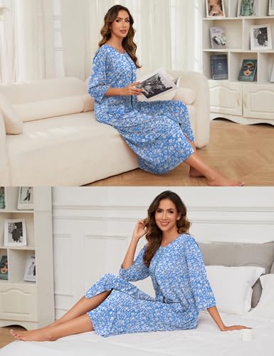Image of Bloggerlove Zipper Front Robes for Women House Coat Half Sleeve Loungewear Long Nightgown with Pockets S-3XL