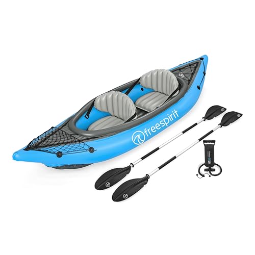 Freespirit Sobek Inflatable Kayak Set for 2 People with Aluminium Paddles Air Hammer Pump Fins & Carry Bag Inflata-Shield Suitable for Lakes Rivers & Oceans Water Sports 10.1ft (331cm)