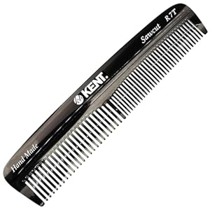 Kent R7TG Black Graphite Double Tooth Hair Pocket Comb, Small Fine/Wide Tooth Comb For Styling Hair, Beard and Mustache, for Men, Women and Kids. Saw Cut and Hand Polished. Handmade in England