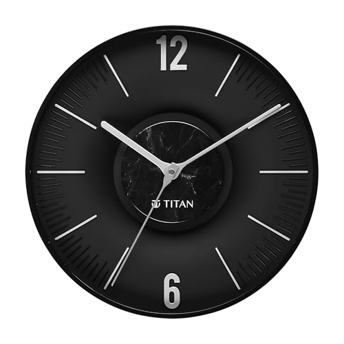 Image of Titan Earth Flare Wall Clock with Black Finish, 3D Raised Indices, Silent Sweep, Model W0093PA02 | 32 cm x 32 cm x 2.7 cm