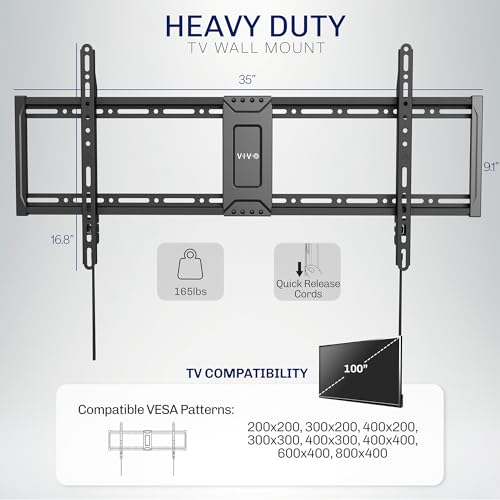 VIVO Extra Large Heavy Duty 43 to 100 inch LCD LED Curved and Flat Panel Screen, TV Wall Mount Bracket with Max 800x400mmmm VESA, Black, MOUNT-VW100F