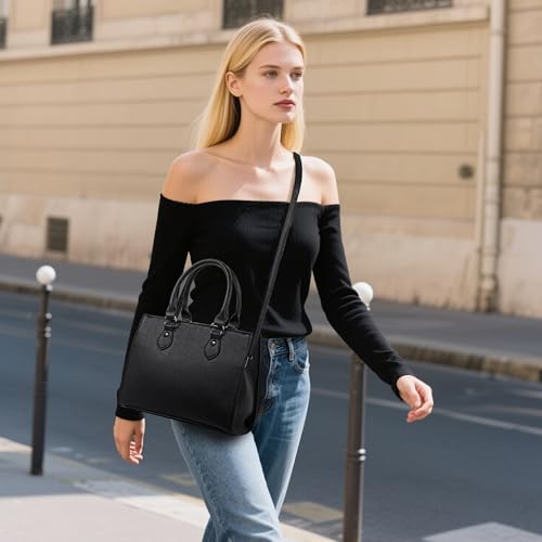Image of TANTOMI Womens Purses and Handbags Vegan Leather Tote Bag Black Purses for Women Trendy Satchel Bags Adjustable Strap